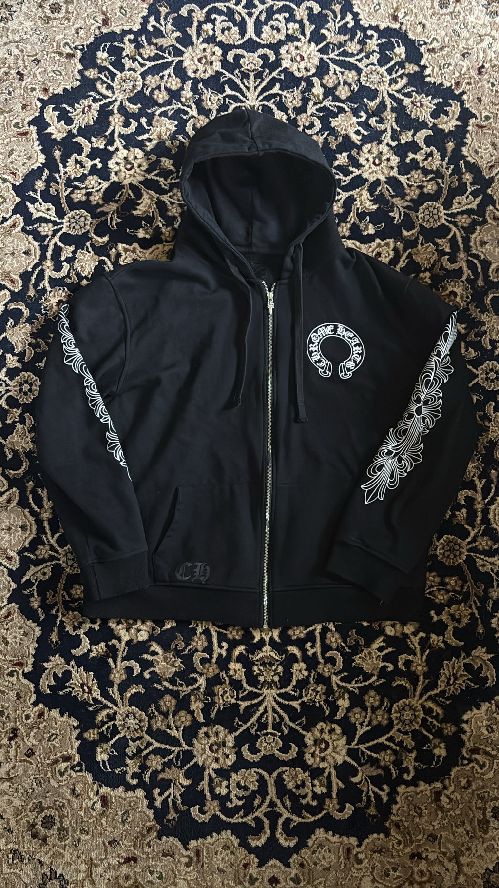 Chrome Hearts Horseshoe Floral Cross Sleeve Zip Up Hoodie