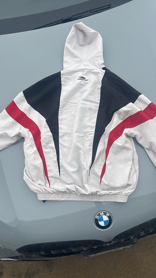 Balenciaga Black and White Red Color Blocked Hooded Jacket
