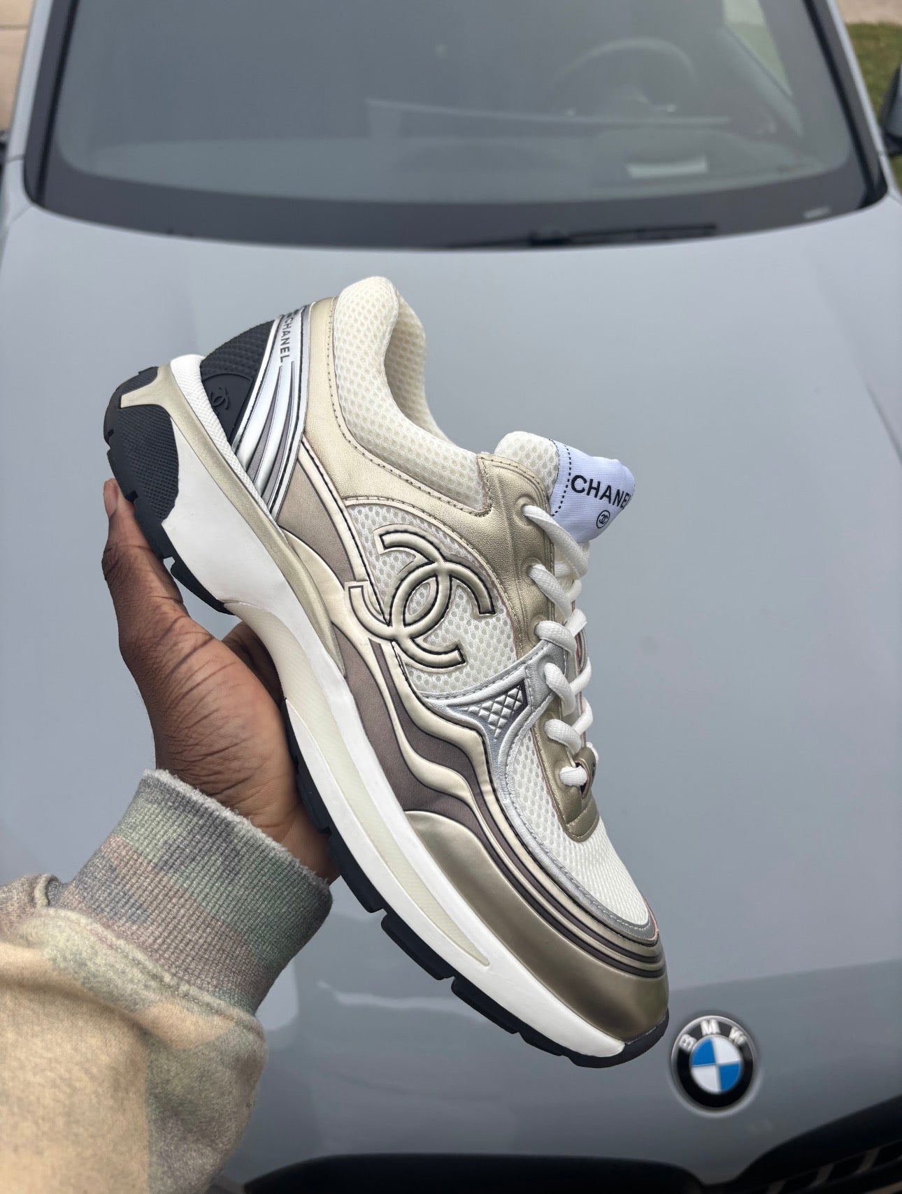 Chanel CC Logo Sneaker 'White Silver'